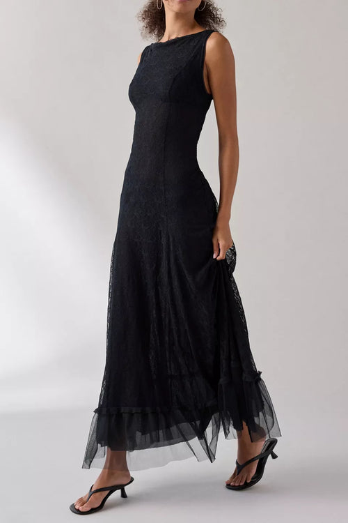 Robe de bal trapèze romantique, col bateau, sans manches, dos en V, garniture en tulle, longueur ras du sol, à vendre