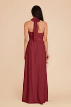 Romantic A-Line Chiffon Halter Neck Sleeveless Bow Back Floor Length Bridesmaid Dress