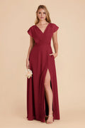 Romantic A-Line Chiffon V Neck Flutter Sleeve Zipper Back Floor Length Bridesmaid Dress