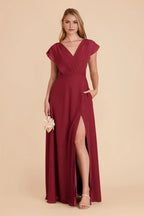 Romantic A-Line Chiffon V Neck Flutter Sleeve Zipper Back Floor Length Bridesmaid Dress