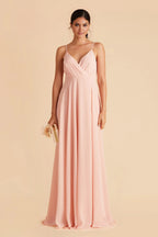 Romantic A-Line Chiffon V Neck Spaghetti Strap Zipper Back Floor Length Bridesmaid Dress