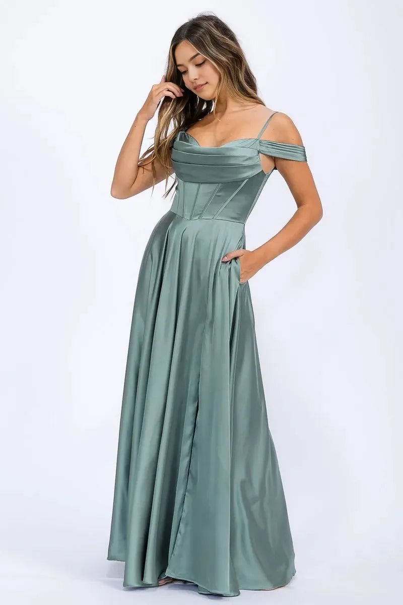 Dramatic Mermaid One-Shoulder Cape Sleeve Closed Back Floor Length Prom Dress