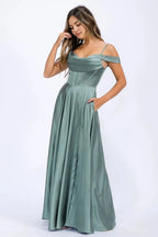 Dramatic Mermaid One-Shoulder Cape Sleeve Closed Back Floor Length Prom Dress