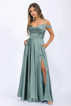 Dramatic Mermaid One-Shoulder Cape Sleeve Closed Back Floor Length Prom Dress