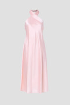 Romantic A Line Crisscross Halter Neck Sleeveless Tie Back Midi Length Plus Size Prom Dress