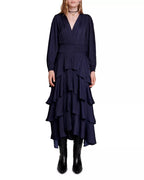 Romantic A-Line Deep V Neck Puff Sleeve Smocked Back Asymmetrical Midi For Ladies Prom Dress