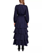 Romantic A-Line Deep V Neck Puff Sleeve Smocked Back Asymmetrical Midi For Ladies Prom Dress