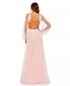 Romantic A Line Deep V Neck Sheer Sleeve Lace Up Back Floor Length Hot Sale Prom Dress