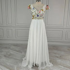 Romantic A-Line Deep V Neck Short Sleeve Maxi Floral Dress