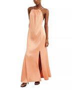Romantic A-Line Halter Neck Sleeveless Cross Back Slit Floor Length Female Prom Dress