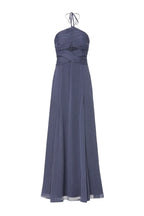 Romantic A Line Halter Neck Sleeveless Cutout Waist High Slit Floor Length Plus Size Prom Dress