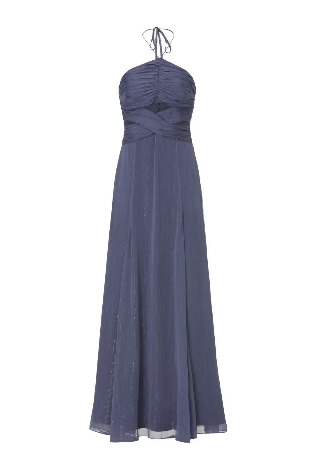 Romantic A Line Halter Neck Sleeveless Cutout Waist High Slit Floor Length Plus Size Prom Dress