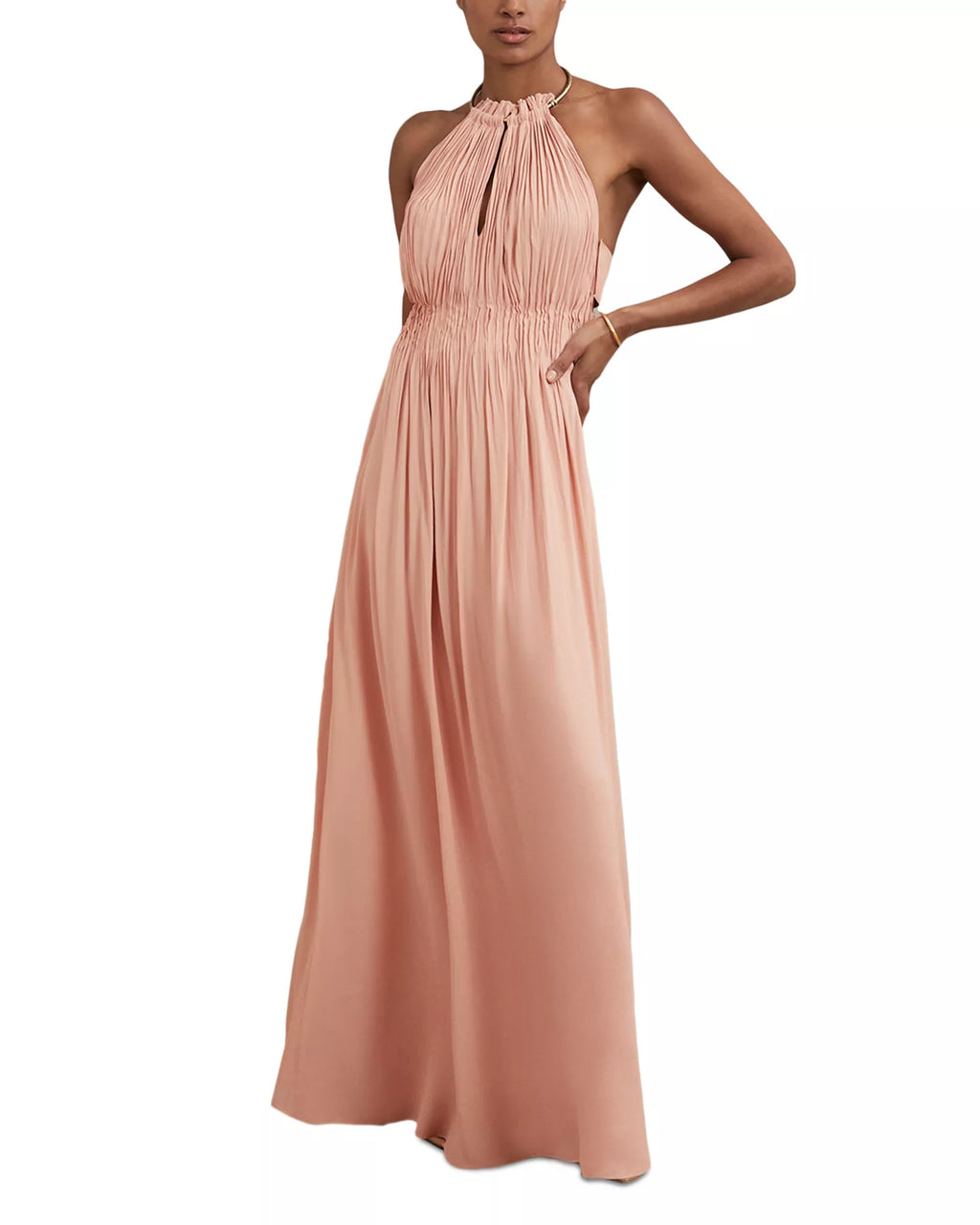 Romantic A Line Halter Neck Sleeveless Tie Back Floor Length Hot Sale Prom Dress