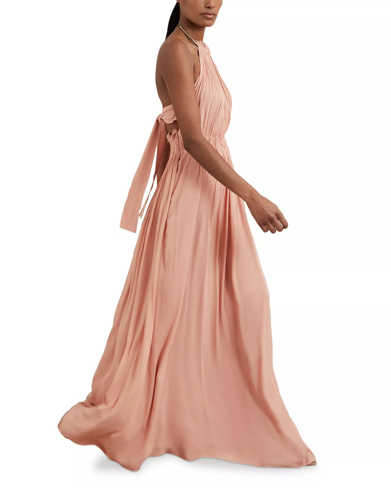 Romantic A Line Halter Neck Sleeveless Tie Back Floor Length Hot Sale Prom Dress
