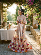 Romantic A-Line High Neck Short Sleeve Maxi Floral Dress