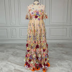 Romantic A-Line High Neck Short Sleeve Maxi Floral Dress