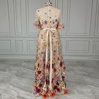 Romantic A-Line High Neck Short Sleeve Maxi Floral Dress