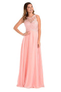 Romantic A-Line High Neck Sleeveless Keyhole Back Floor Length Prom Dress