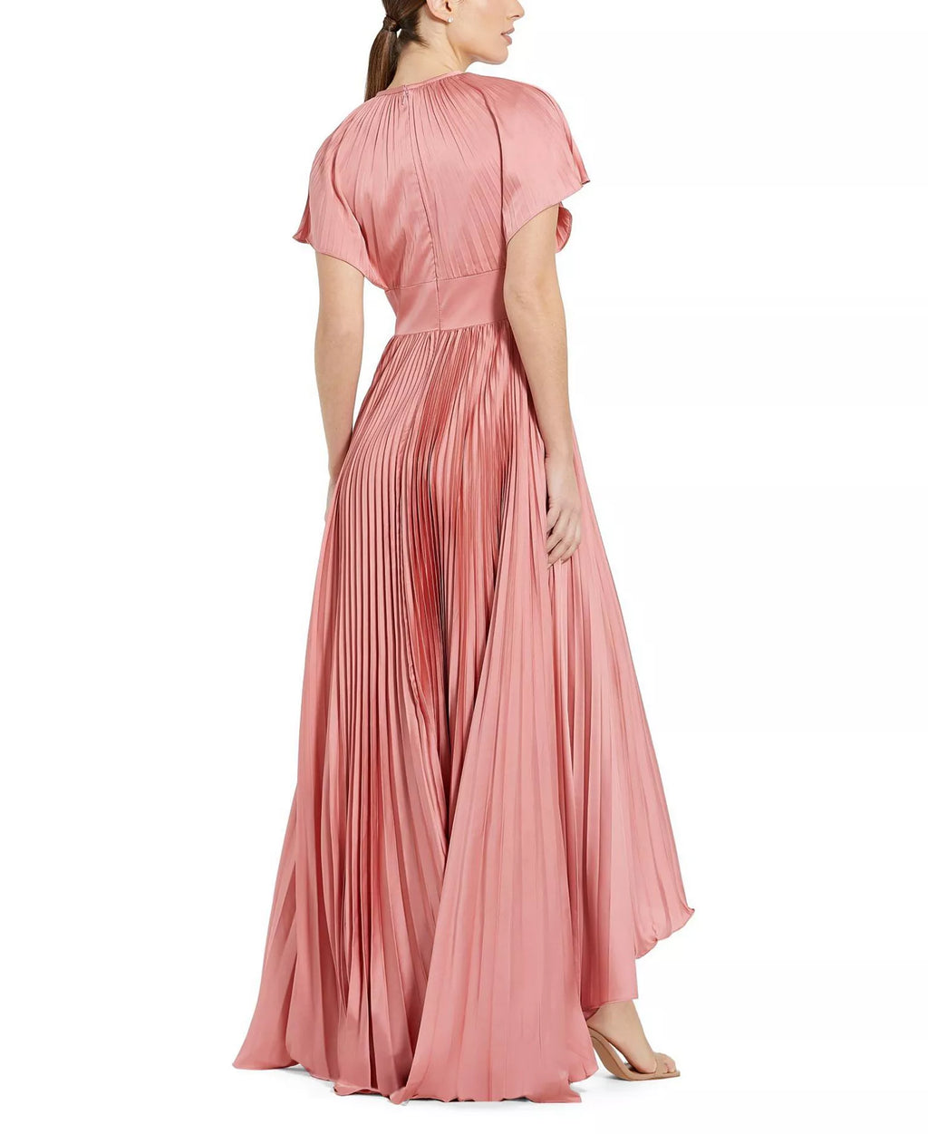 Romantic A Line Keyhole Neck Cape Sleeve Zipper Back High Low Prom Dress