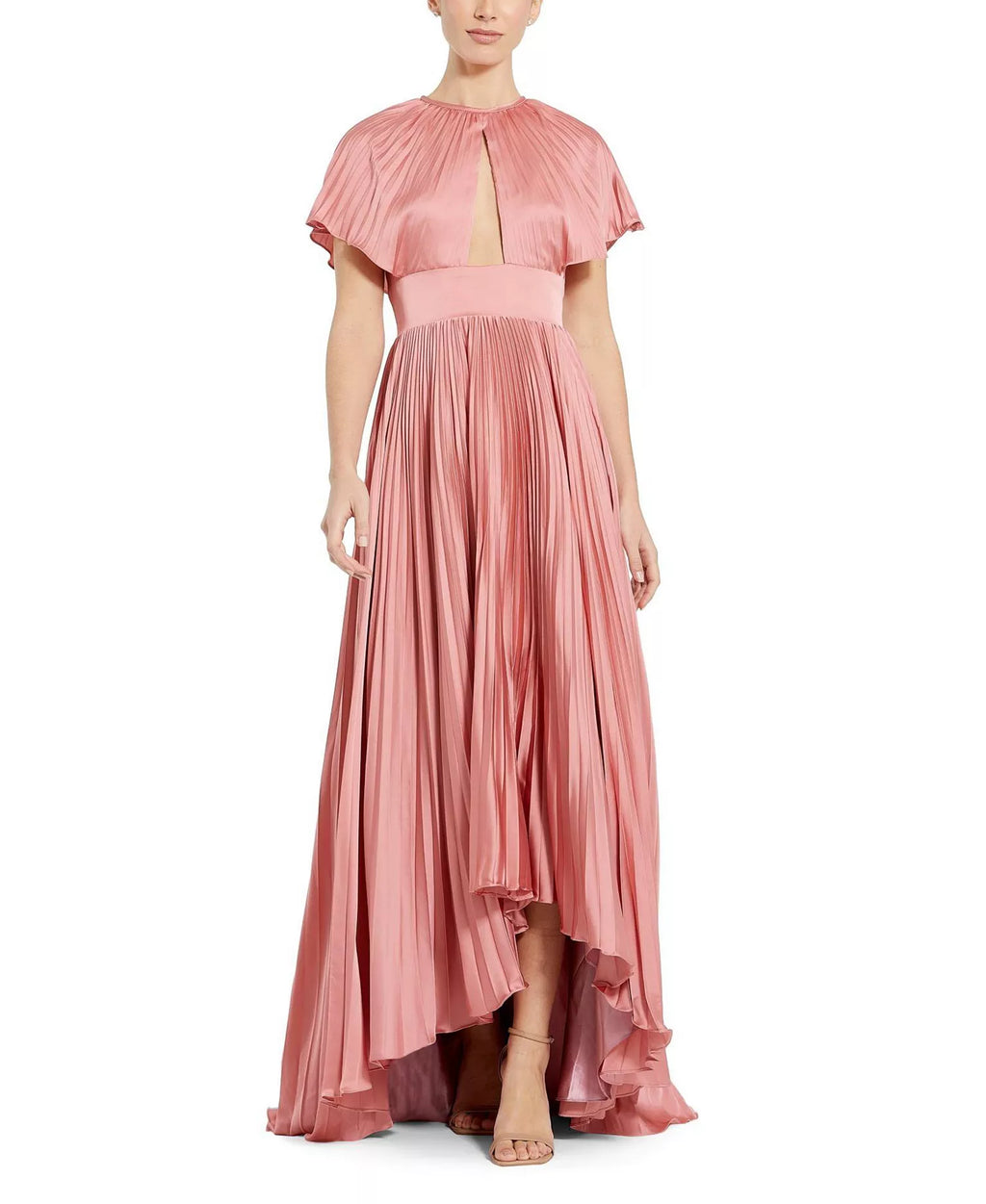 Romantic A Line Keyhole Neck Cape Sleeve Zipper Back High Low Prom Dress