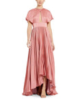 Romantic A Line Keyhole Neck Cape Sleeve Zipper Back High Low Prom Dress