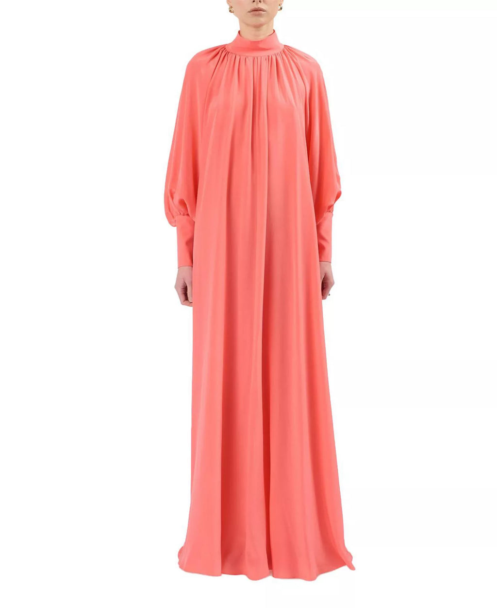 Romantic A-Line Mock Neck Puff Sleeve Ruched Back Floor Length For Ladies Prom Dress