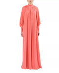 Romantic A-Line Mock Neck Puff Sleeve Ruched Back Floor Length For Ladies Prom Dress
