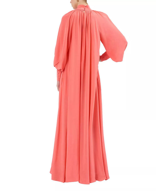 Robe de bal longue pour femme, romantique, ligne A, col montant, manches bouffantes, dos froncé