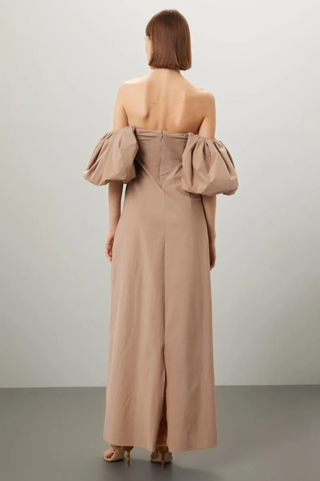 Romantic A Line Off Shoulder Puff Sleeve Bow Front Floor Length Plus Size Prom Dress