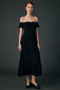 Romantic A-Line Off The Shoulder Short Sleeve Zipper Back Midi Floor Length Prom Dress