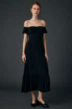 Romantic A-Line Off The Shoulder Short Sleeve Zipper Back Midi Floor Length Prom Dress