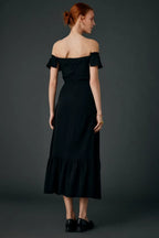 Romantic A-Line Off The Shoulder Short Sleeve Zipper Back Midi Floor Length Prom Dress