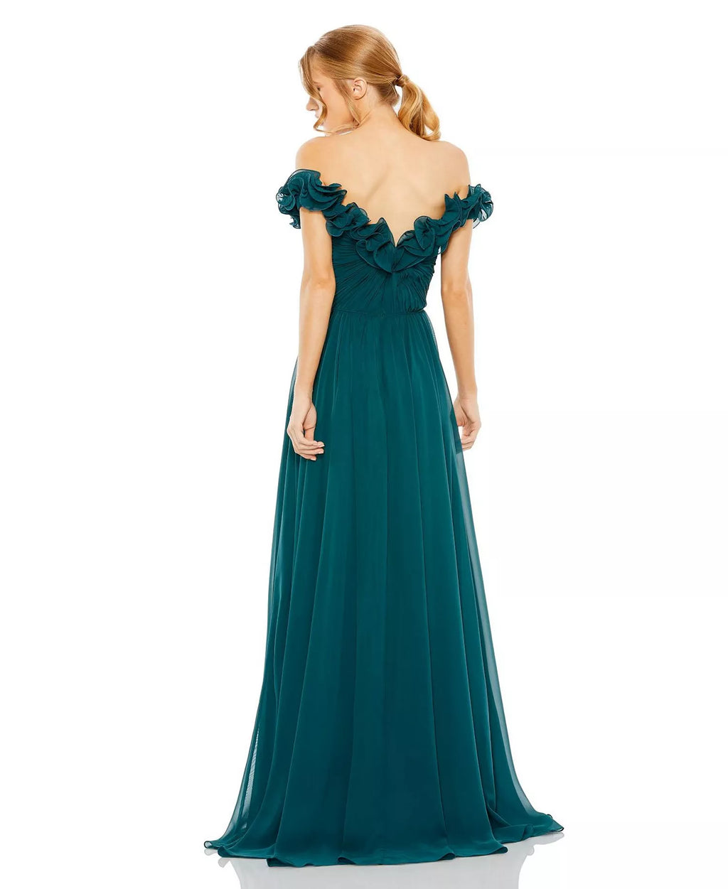 Romantic A Line Off the Shoulder Ruffled Bodice Open Back Floor Length For Sale Prom Dress