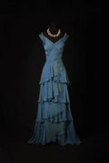 Romantic A-Line Off-the-Shoulder Tiered Ruffle Beaded Floor-Length Evening Gown