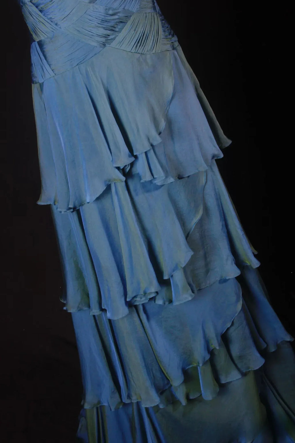 Romantic A-Line Off-the-Shoulder Tiered Ruffle Beaded Floor-Length Evening Gown