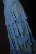 Romantic A-Line Off-the-Shoulder Tiered Ruffle Beaded Floor-Length Evening Gown