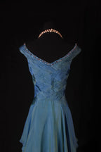 Romantic A-Line Off-the-Shoulder Tiered Ruffle Beaded Floor-Length Evening Gown