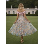 Romantic A-Line Off Shoulder Midi Floral Dress