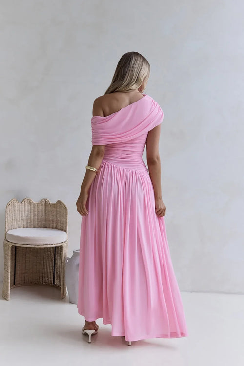 Robe de bal longue romantique asymétrique à bustier drapé