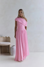 Romantic A Line One Shoulder Ruched Bodice Floor Length Prom Dress