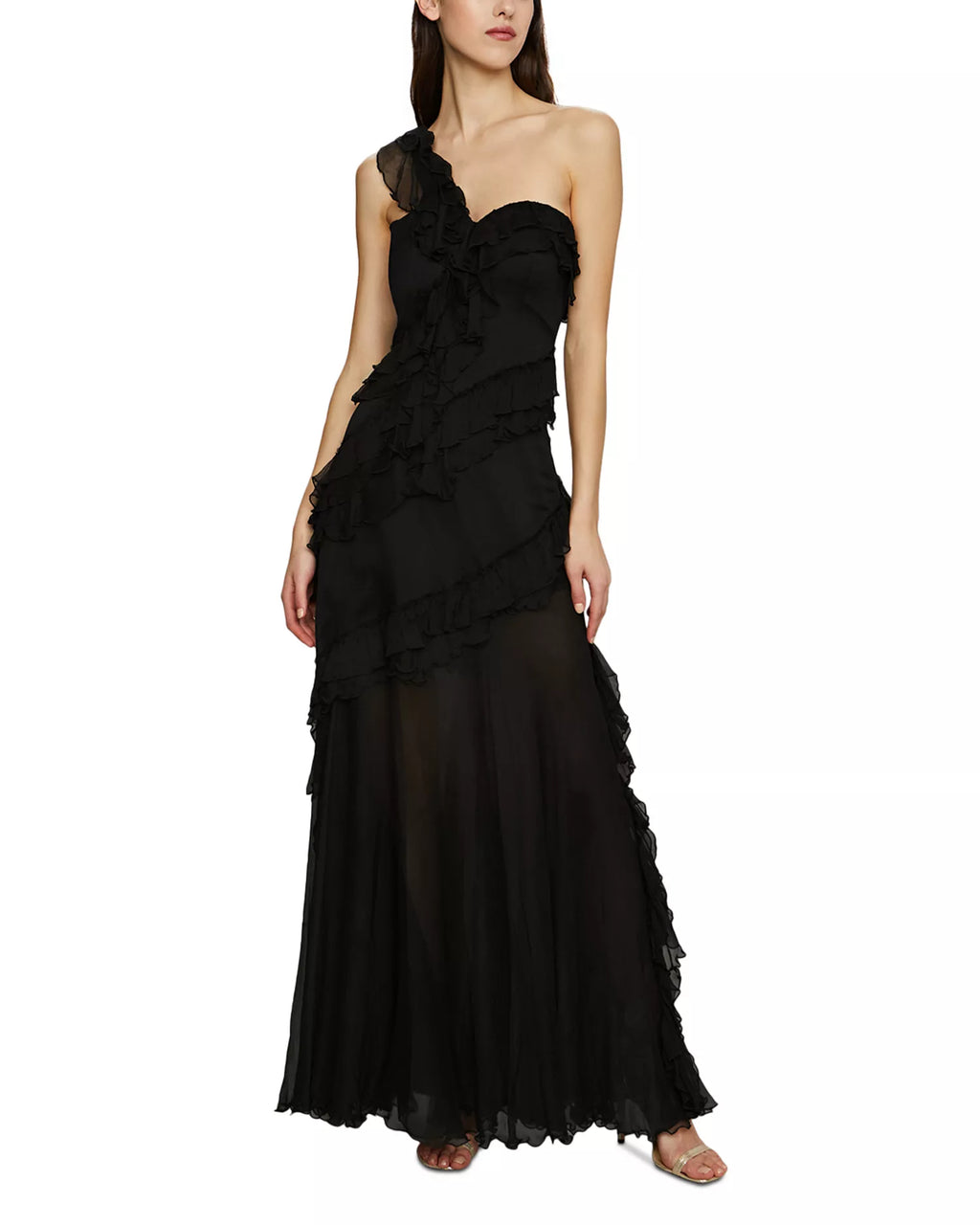 Romantic A-Line One Shoulder Ruffle Sleeve Open Back Floor Length For Women Prom Dress
