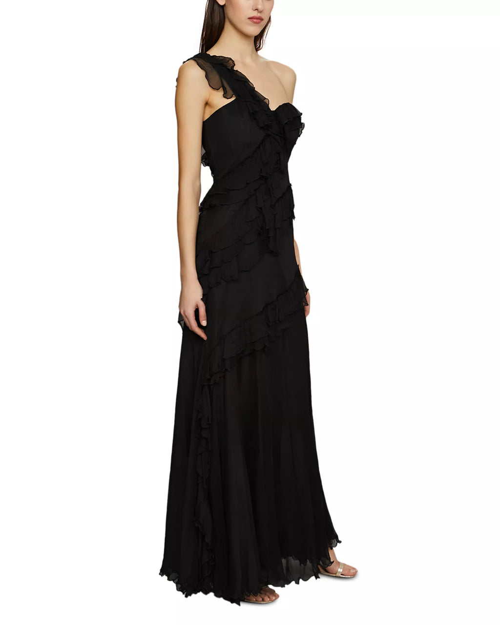 Romantic A-Line One Shoulder Ruffle Sleeve Open Back Floor Length For Women Prom Dress