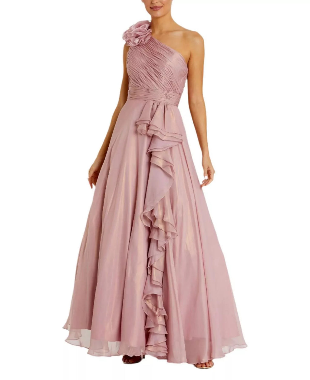 Romantic A Line One Shoulder Ruffled Accent Floor Length For Women Prom Dress ﻿
