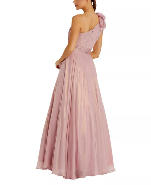Robe de bal longue en ligne A romantique, à une épaule et volants, pour femme