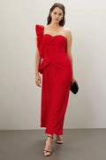 Romantic A Line One Shoulder Ruffled Sleeve Asymmetric Hem Plus Size Prom Dress