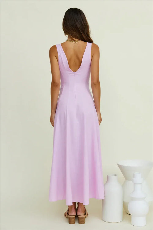 Robe de bal longue romantique sans manches avec décolleté plongeant et dos ouvert en forme trapèze