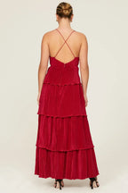 Romantic A Line Plunge Neck Sleeveless Tiered Ruffle Floor Length Plus Size Prom Dress