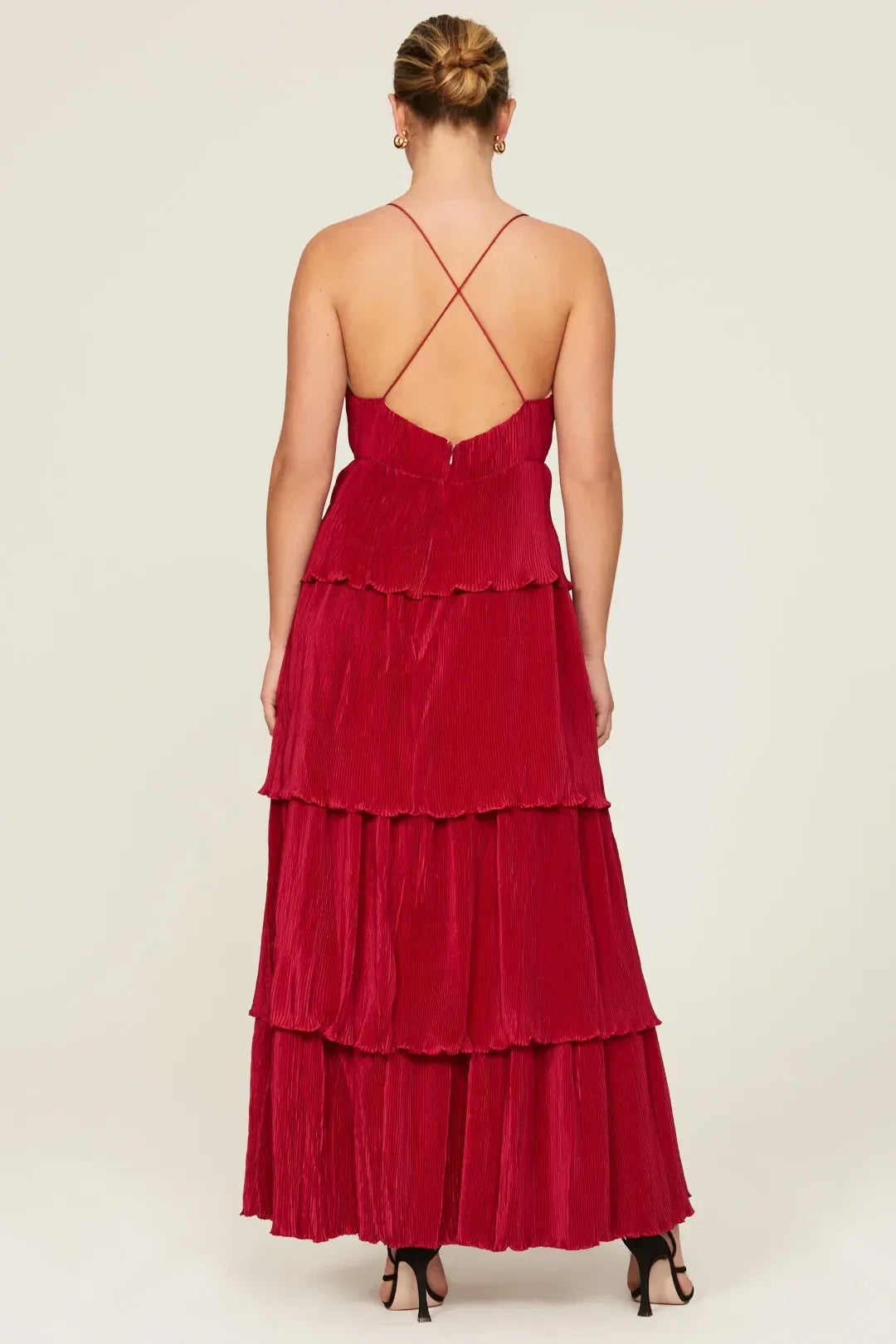 Romantic A Line Plunge Neck Sleeveless Tiered Ruffle Floor Length Plus Size Prom Dress