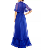 Romantic A Line Ruffled High Neck Sheer Sleeve Tiered Hem Floor Length For Ladies Prom Dress
