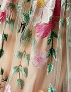 Romantic A-Line Sheer Neck Puff Sleeve Midi Floral Dress